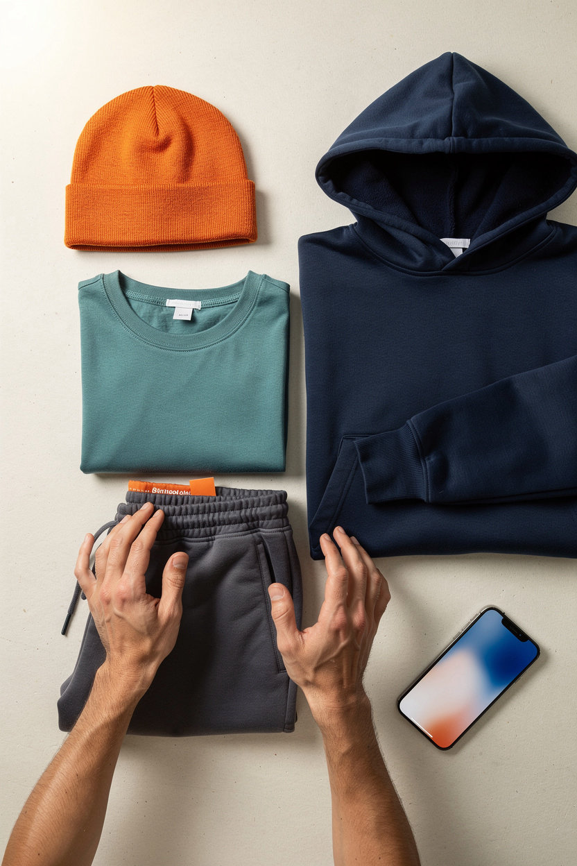Property of X streetwear collection showing branded hoodies and tees in a lifestyle setting